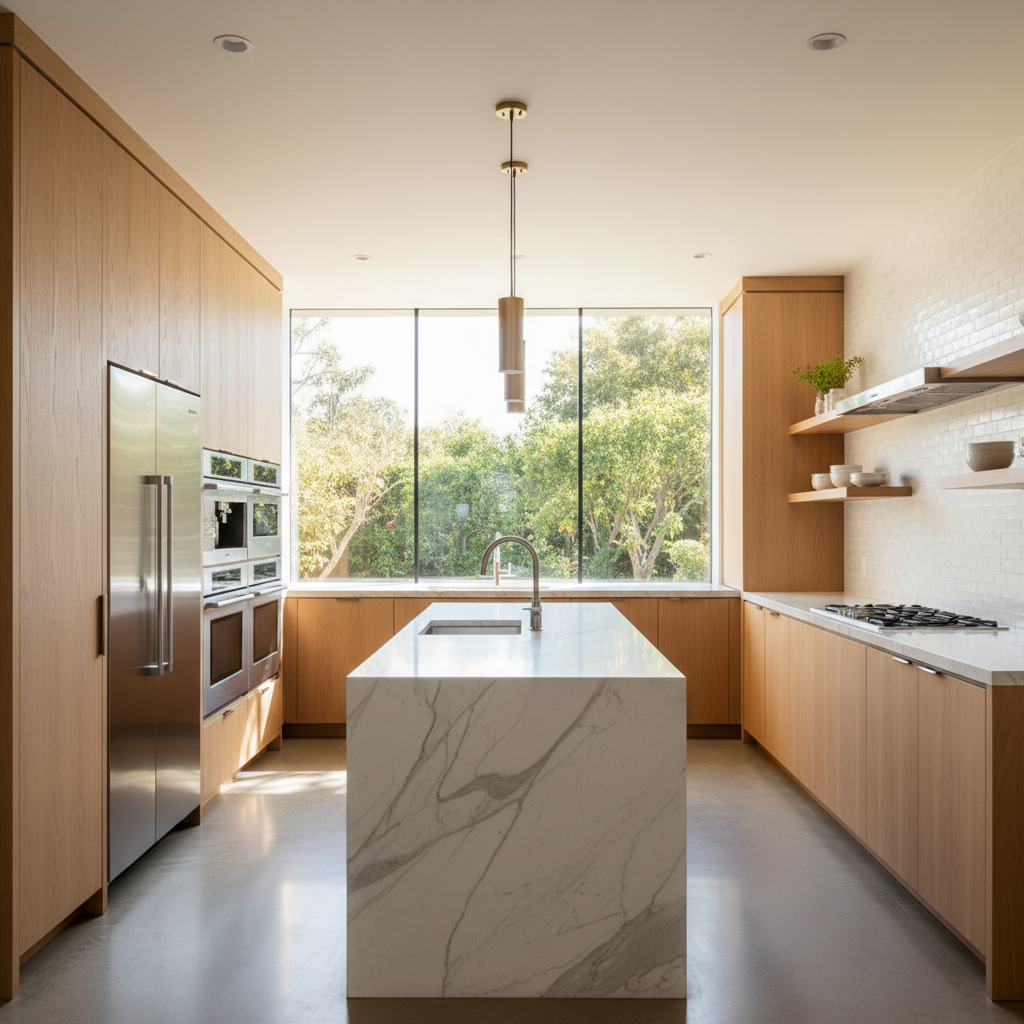 Upscale kitchen with integrated Sub-Zero style appliances
